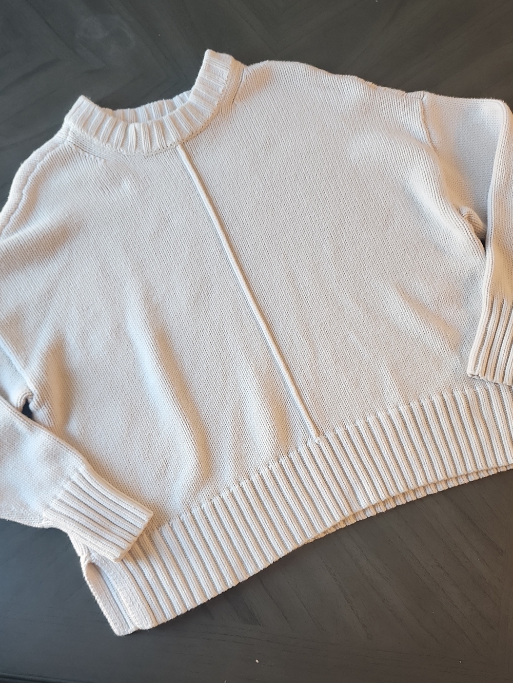 A New Day Cream Minimalist Indie Center-Seam Ribbed Crewneck Sweater Size XL
